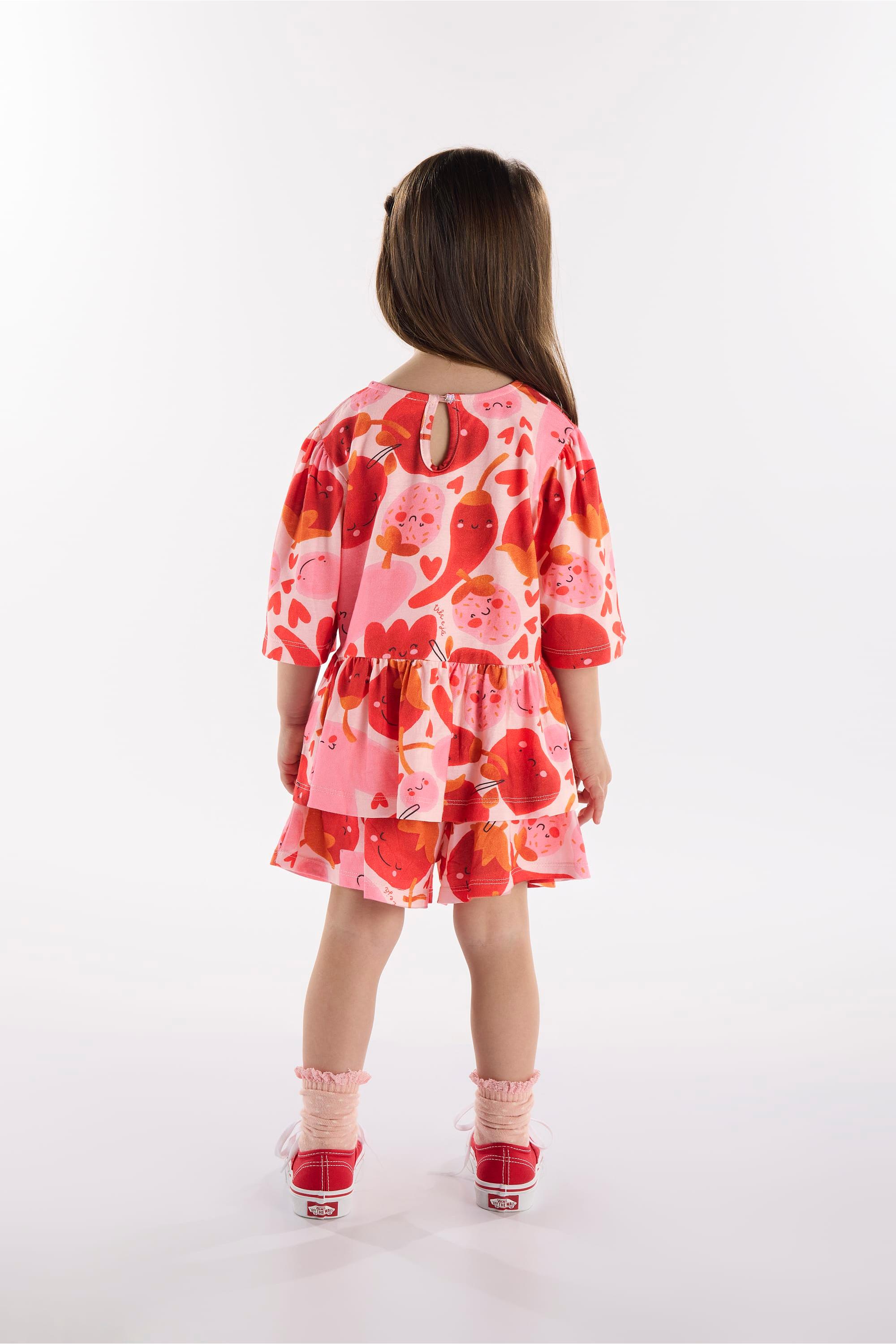 Conjunto Infantil Frutas Vermelhas com Blusa e Short (Rosa) Três e Já - Imagem 37